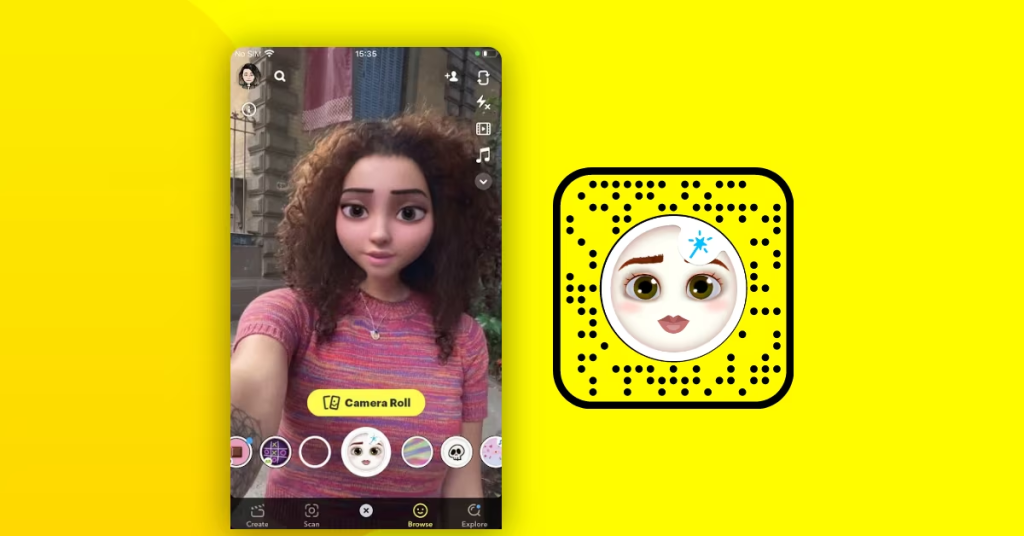 send a snap with the cartoon face lens  